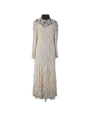 Scala Dress Sz L Beige Lined Lace Overlay 100% Rayon Polyester AS IS Dress